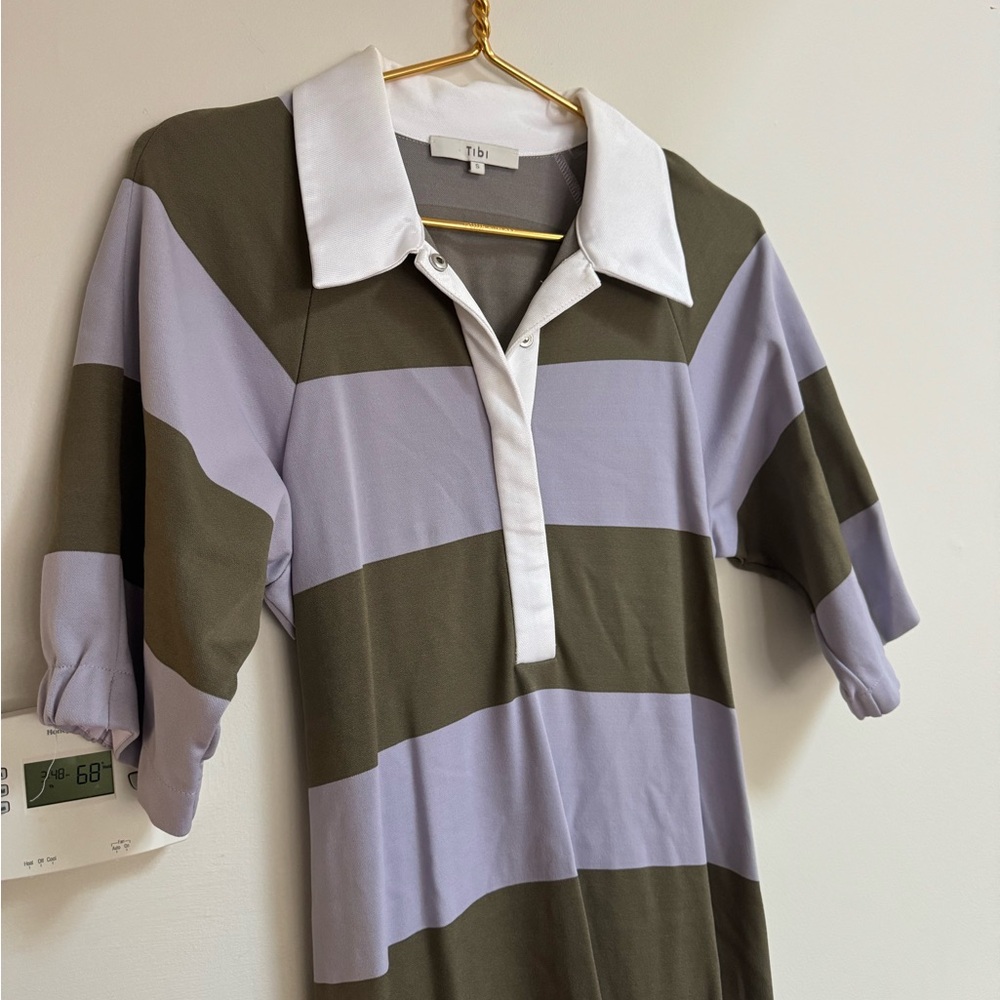 Tibi | Olive Lavender Colorblock Striped Rugby Back Cutout Dress - Picture 9 of 11